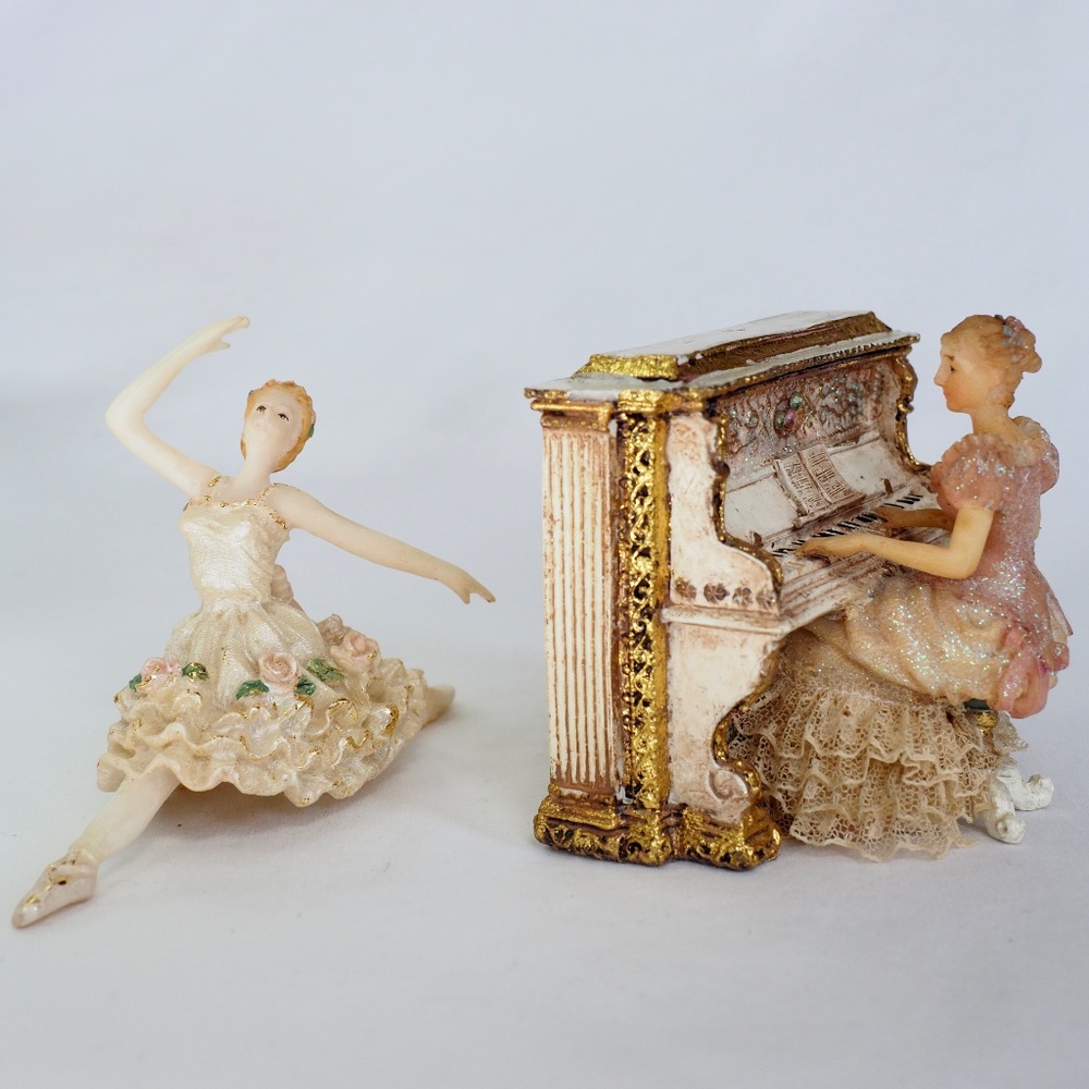 Vintage Mini Prima Ballerina & Pianist Figurines
